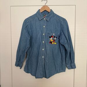 Vtg 90's Mickeys Stuff For Kids Mickey Mouse Denim Jean Shirt Button Up Sz 14